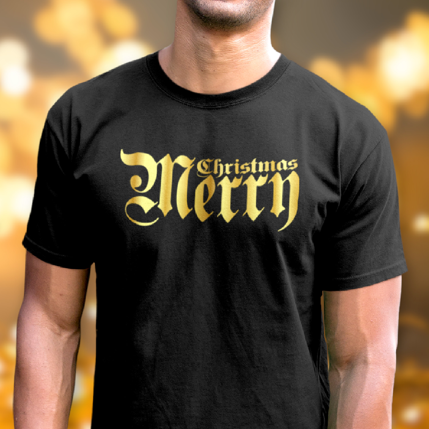 MERRY CHRISTMAS – GOLDEN SIGN - pánske tričko čierne
