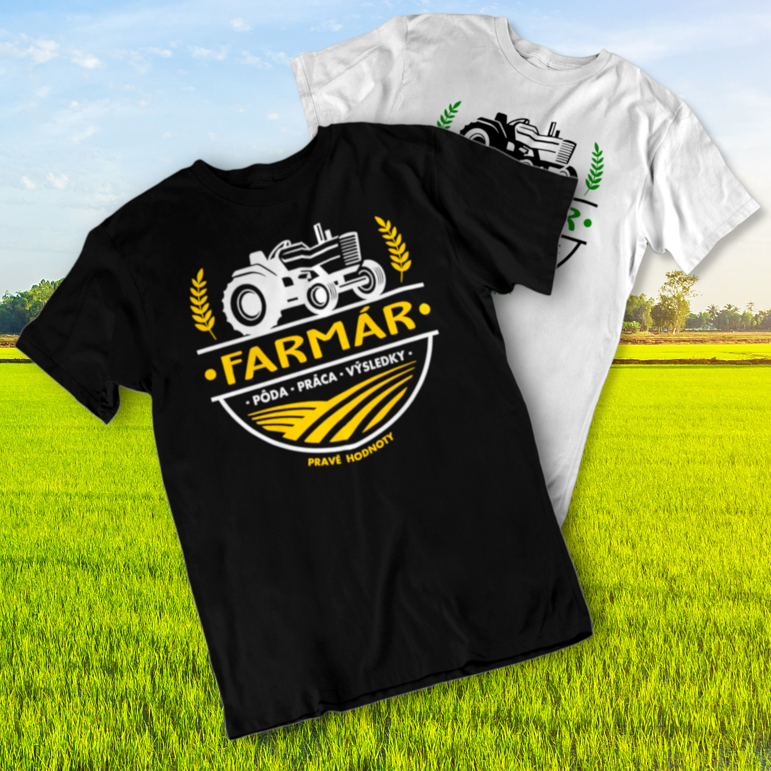 “FARMÁR – PRAVÉ HODONOTY” - pánske tričko čierne/biele