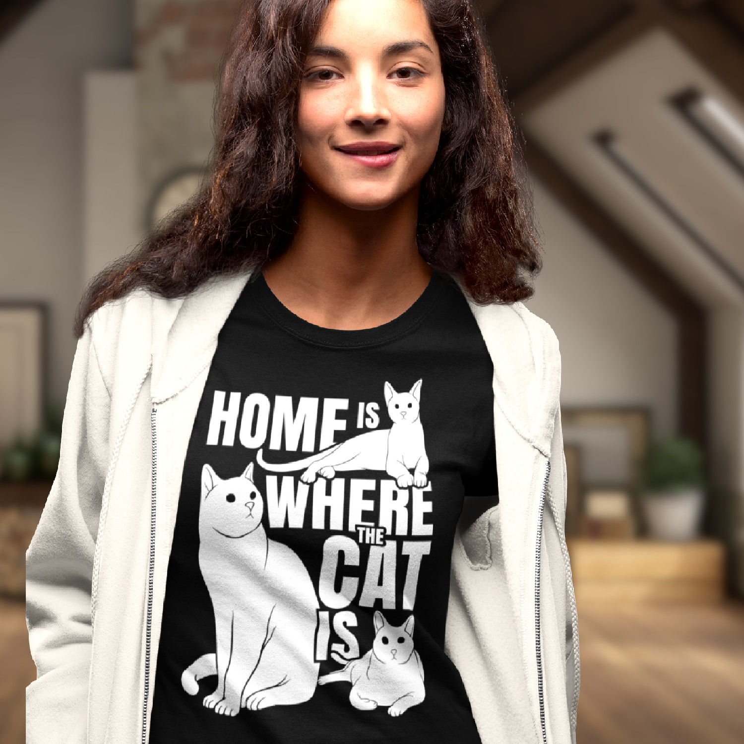 CAT'S HOME - dámske tričko čierne 