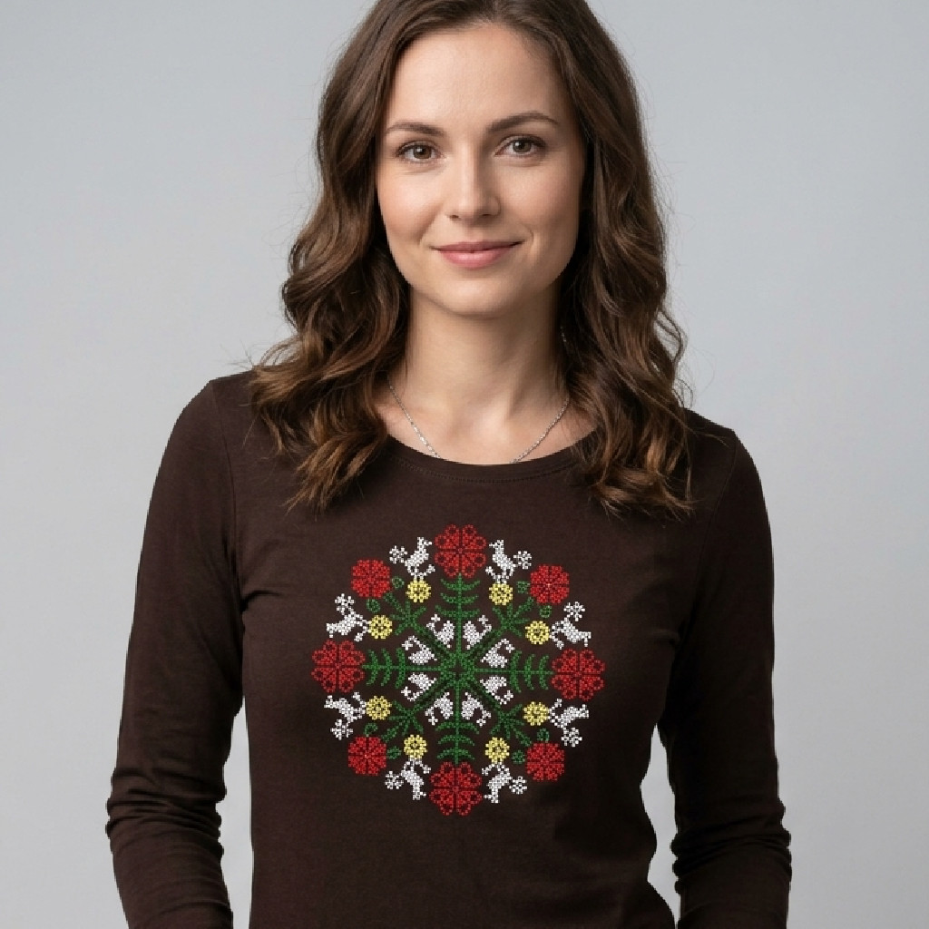 NATÁLIA - vyšívané dámske tričko kávové 