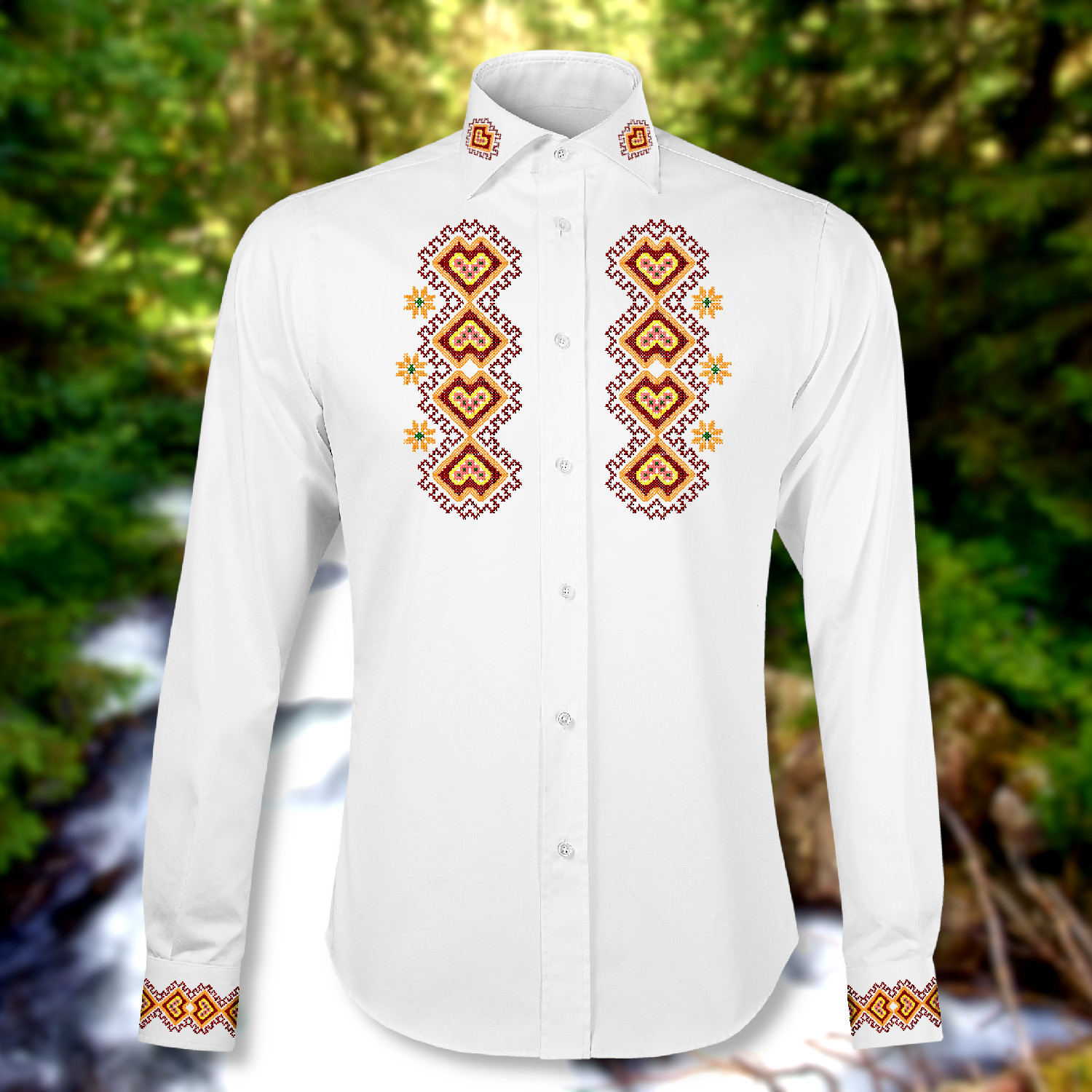 JOZEF (Čičmany) - vyšívaná pánska košeľa biela