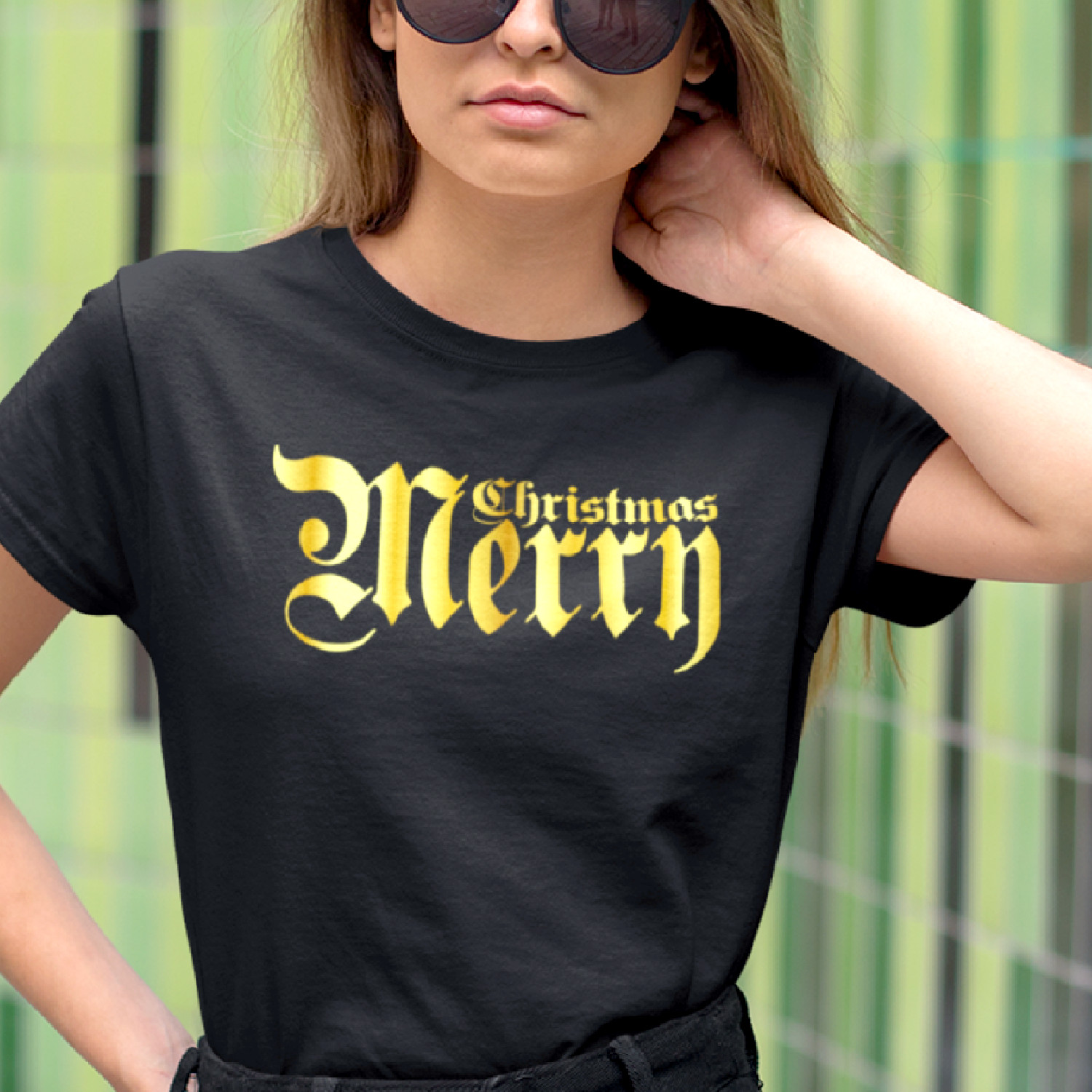 MERRY CHRISTMAS – GOLDEN SIGN - dámske tričko čierne