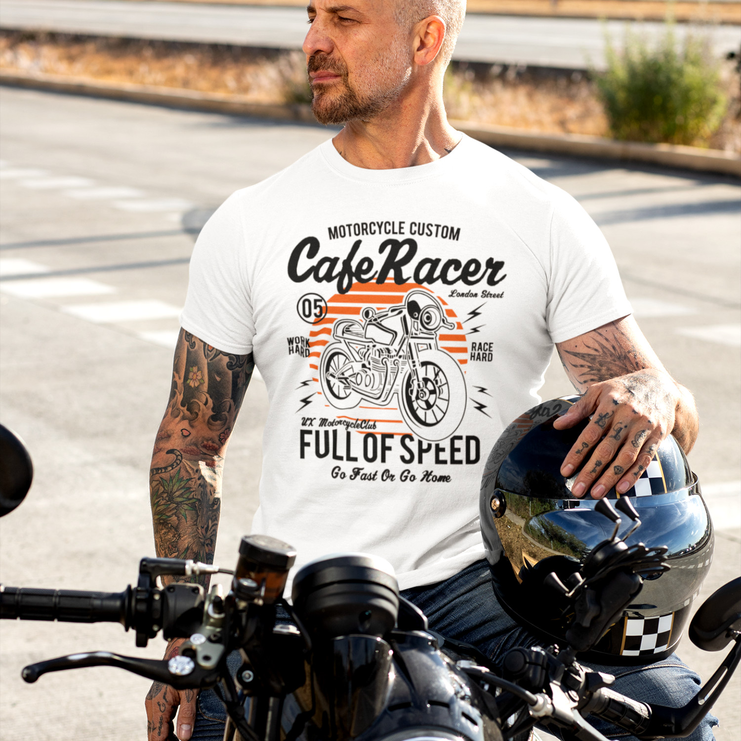 "Cafe Racer" - pánske/unisex tričko biele/čierne 