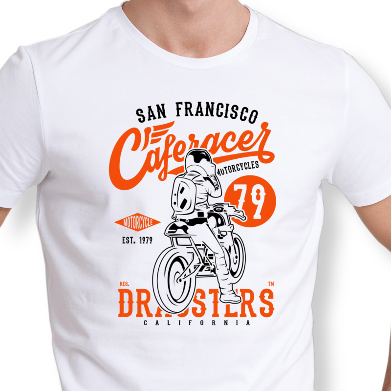 "Cafe Racer 79 - ORANGE" - pánske/unisex tričko biele/čierne