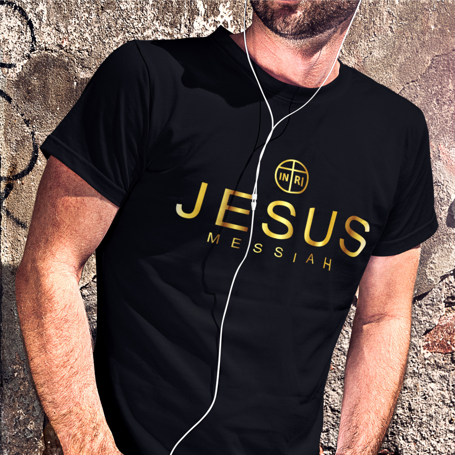 “JESUS - MESSIAH - GOLD” - pánske tričko čierne